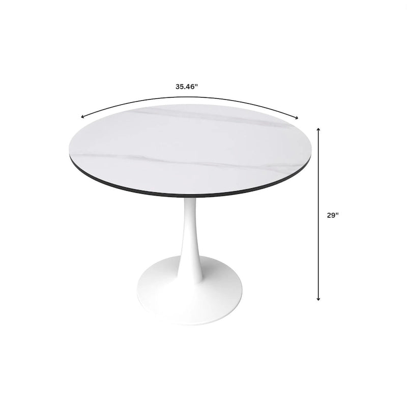 Bristol Round Dining Table for 4, 35 Sintered Stone Tabletop with White Stainless Steel Pedestal Base 20