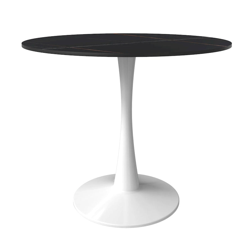 Bristol Round Dining Table for 4, 35 Sintered Stone Tabletop with White Stainless Steel Pedestal Base 21
