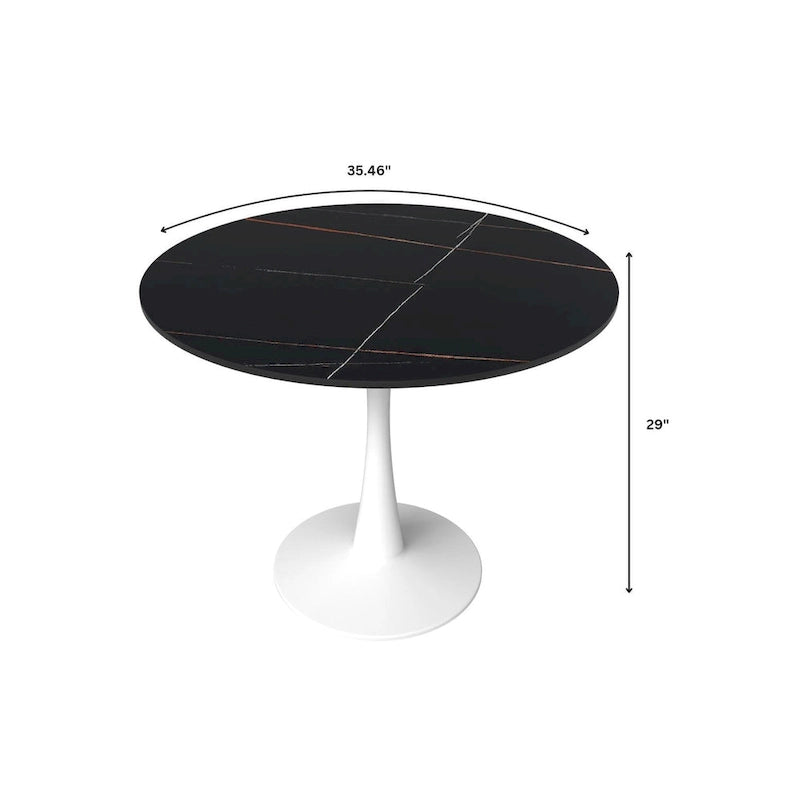 Bristol Round Dining Table for 4, 35 Sintered Stone Tabletop with White Stainless Steel Pedestal Base 24