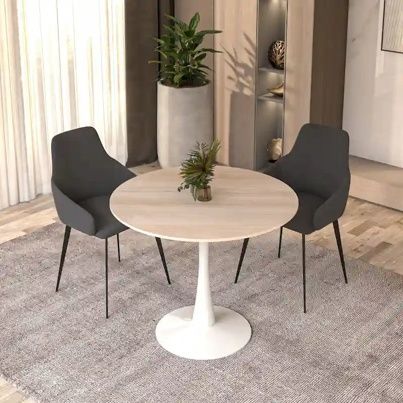 Bristol Round Dining Table for 4, 35 Sintered Stone Tabletop with White Stainless Steel Pedestal Base 26