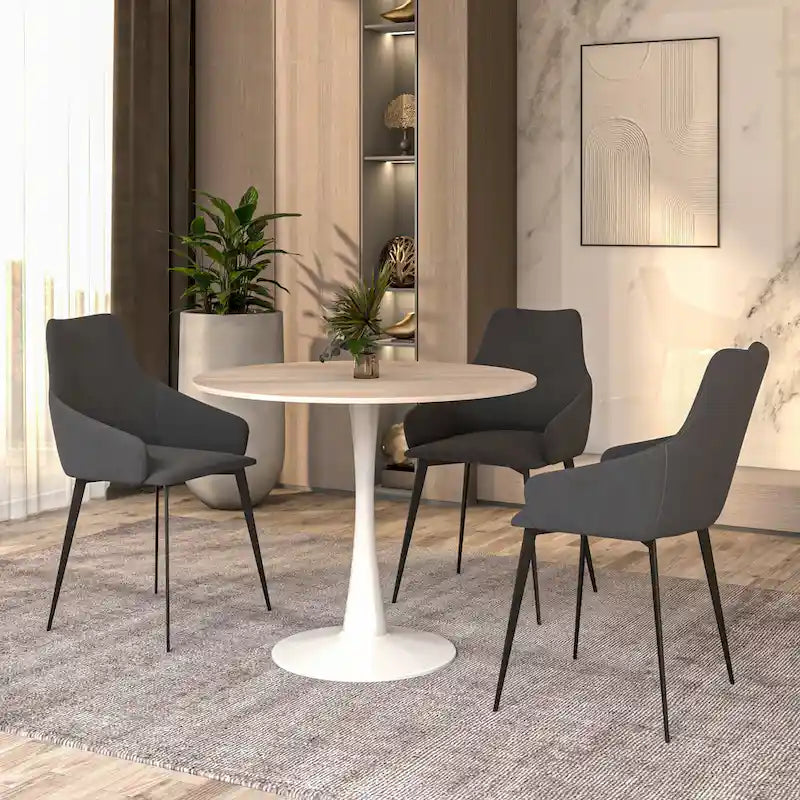 Bristol Round Dining Table for 4, 35 Sintered Stone Tabletop with White Stainless Steel Pedestal Base 27
