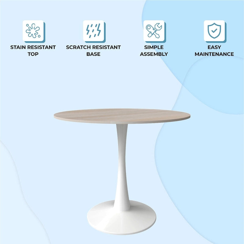 Bristol Round Dining Table for 4, 35 Sintered Stone Tabletop with White Stainless Steel Pedestal Base 29