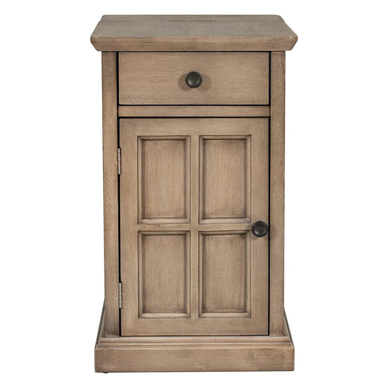 Classic Vintage Living Room End Table Side Table with USB Ports and One Multifunctional Drawer with Cup Holders 4