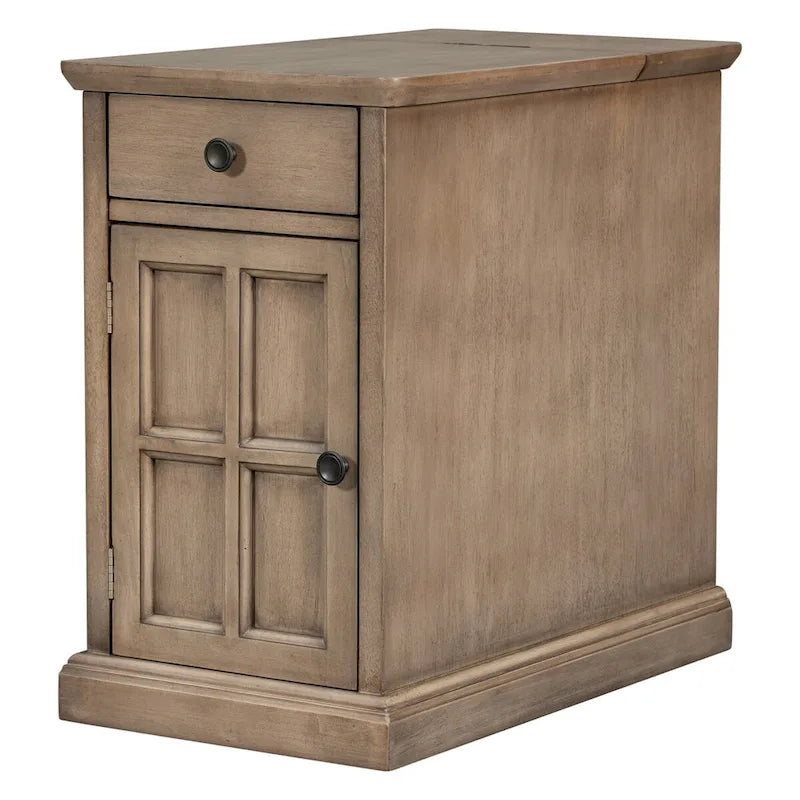Classic Vintage Living Room End Table Side Table with USB Ports and One Multifunctional Drawer with Cup Holders 5