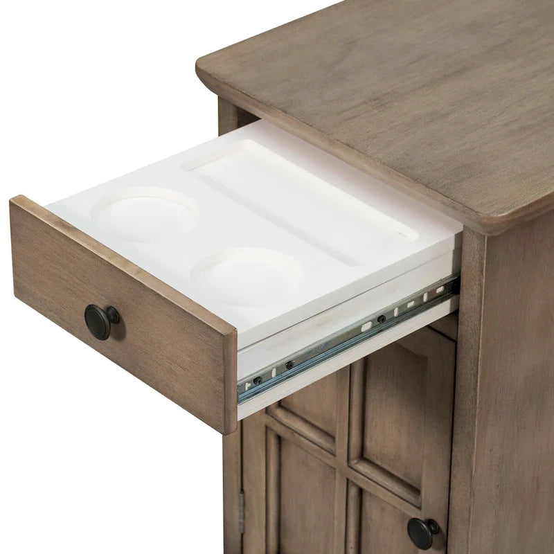 Classic Vintage Living Room End Table Side Table with USB Ports and One Multifunctional Drawer with Cup Holders 6