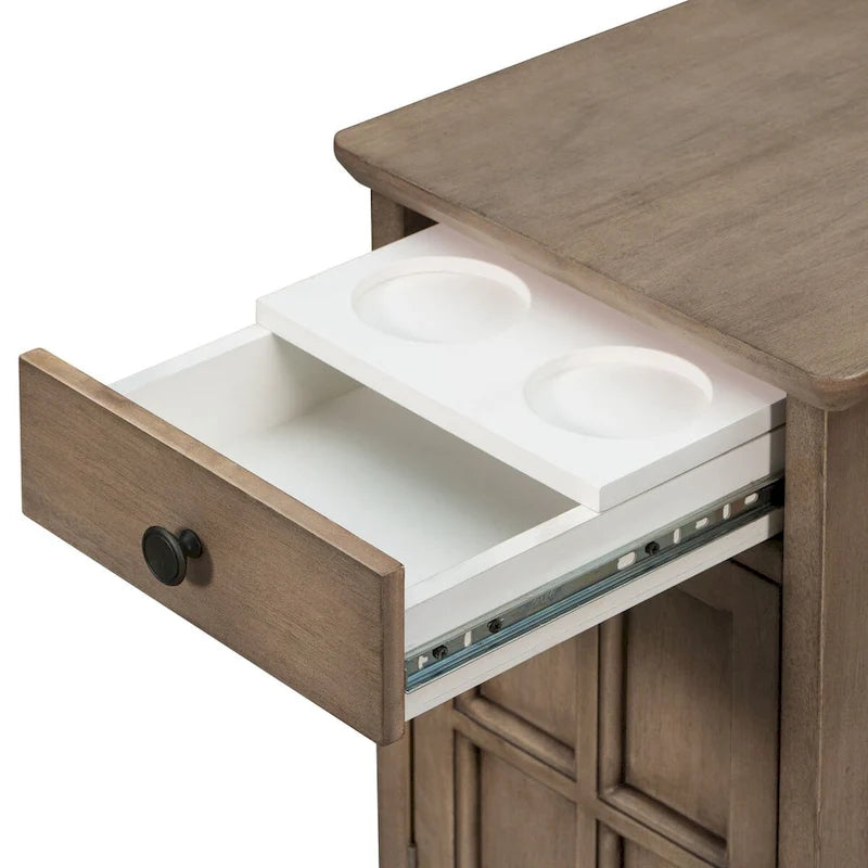 Classic Vintage Living Room End Table Side Table with USB Ports and One Multifunctional Drawer with Cup Holders 8