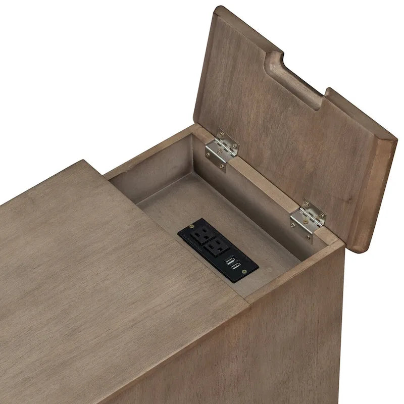 Classic Vintage Living Room End Table Side Table with USB Ports and One Multifunctional Drawer with Cup Holders 9
