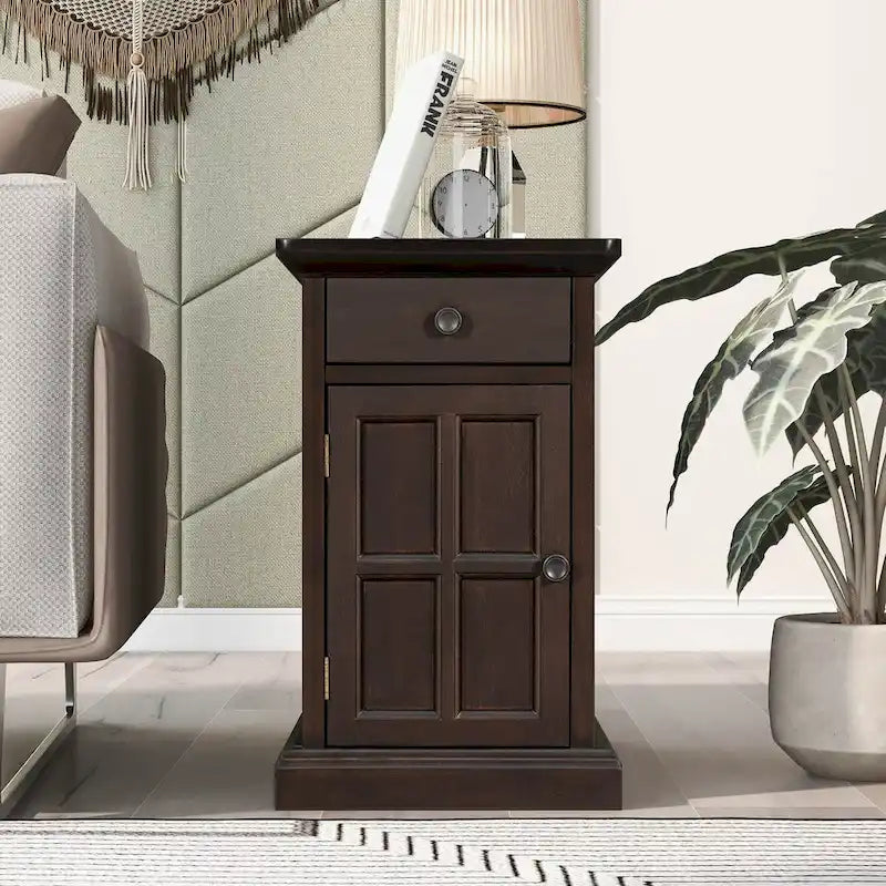 Classic Vintage Living Room End Table Side Table with USB Ports and One Multifunctional Drawer with Cup Holders 11