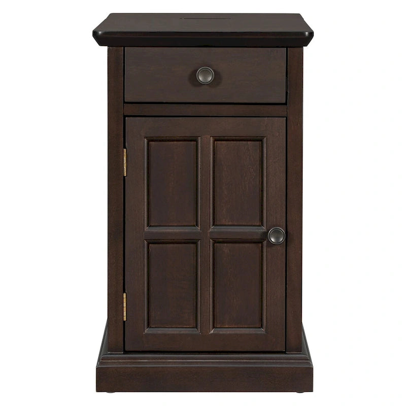 Classic Vintage Living Room End Table Side Table with USB Ports and One Multifunctional Drawer with Cup Holders 13