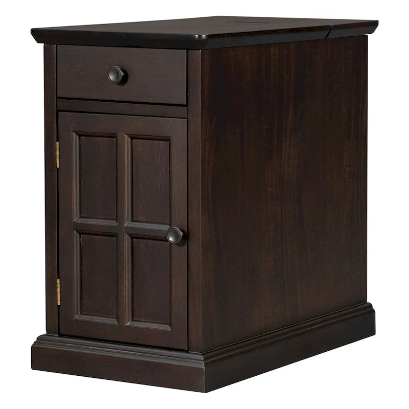 Classic Vintage Living Room End Table Side Table with USB Ports and One Multifunctional Drawer with Cup Holders 14