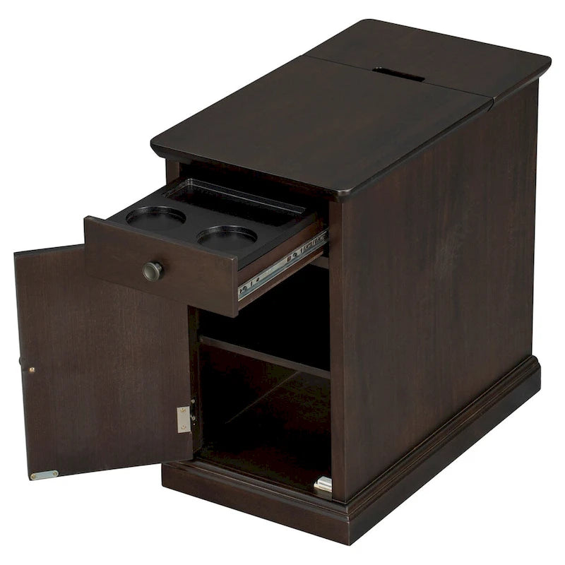 Classic Vintage Living Room End Table Side Table with USB Ports and One Multifunctional Drawer with Cup Holders 15