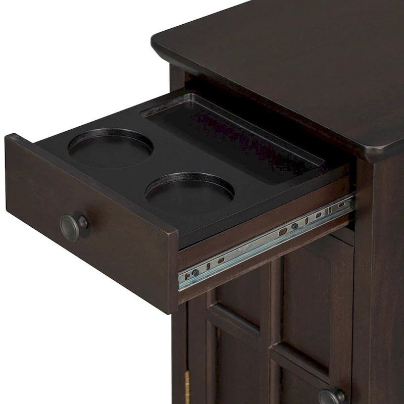 Classic Vintage Living Room End Table Side Table with USB Ports and One Multifunctional Drawer with Cup Holders 16