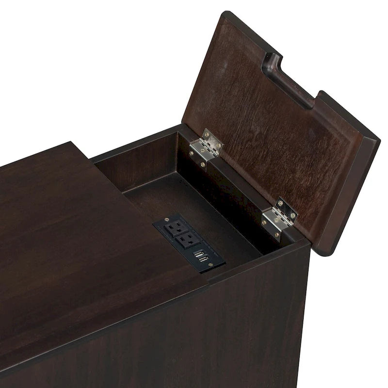 Classic Vintage Living Room End Table Side Table with USB Ports and One Multifunctional Drawer with Cup Holders 17
