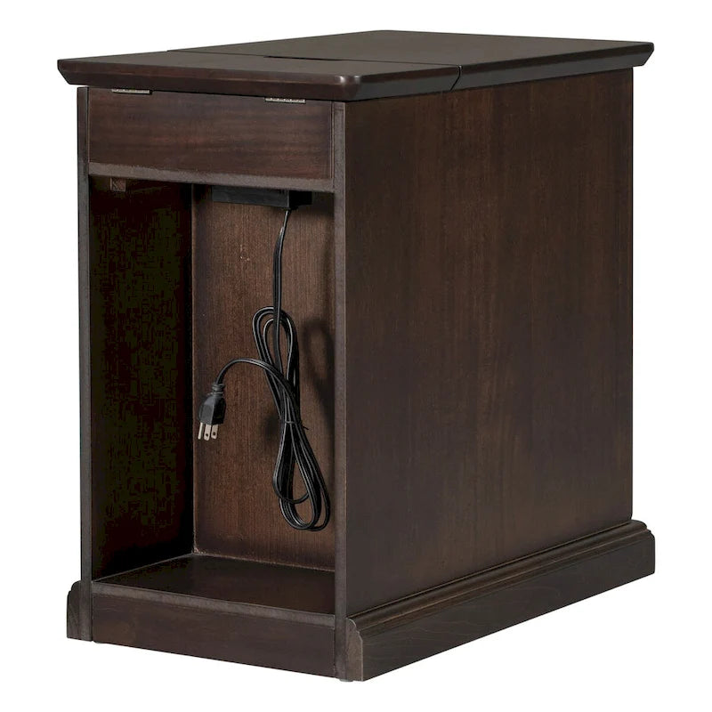 Classic Vintage Living Room End Table Side Table with USB Ports and One Multifunctional Drawer with Cup Holders 18