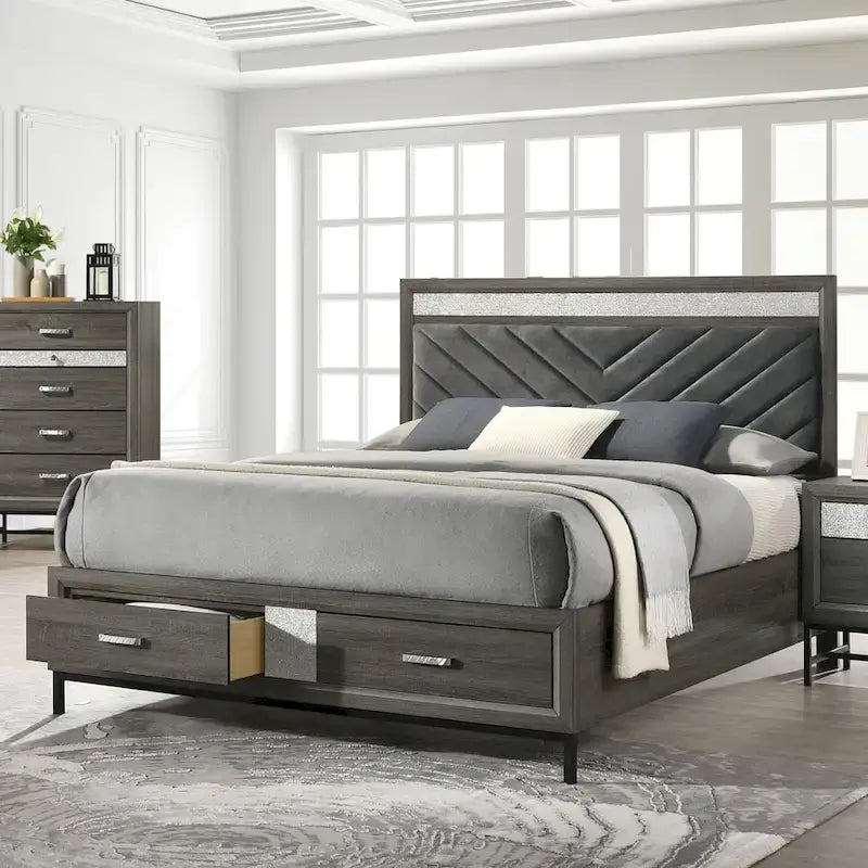 Set camera da letto a piattaforma contemporanea grigia a 6 pezzi Heinisk di Furniture of America 3