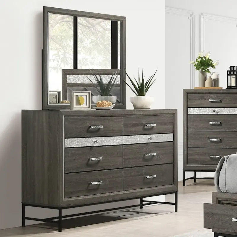 Set camera da letto a piattaforma contemporanea grigia a 6 pezzi Heinisk di Furniture of America 5