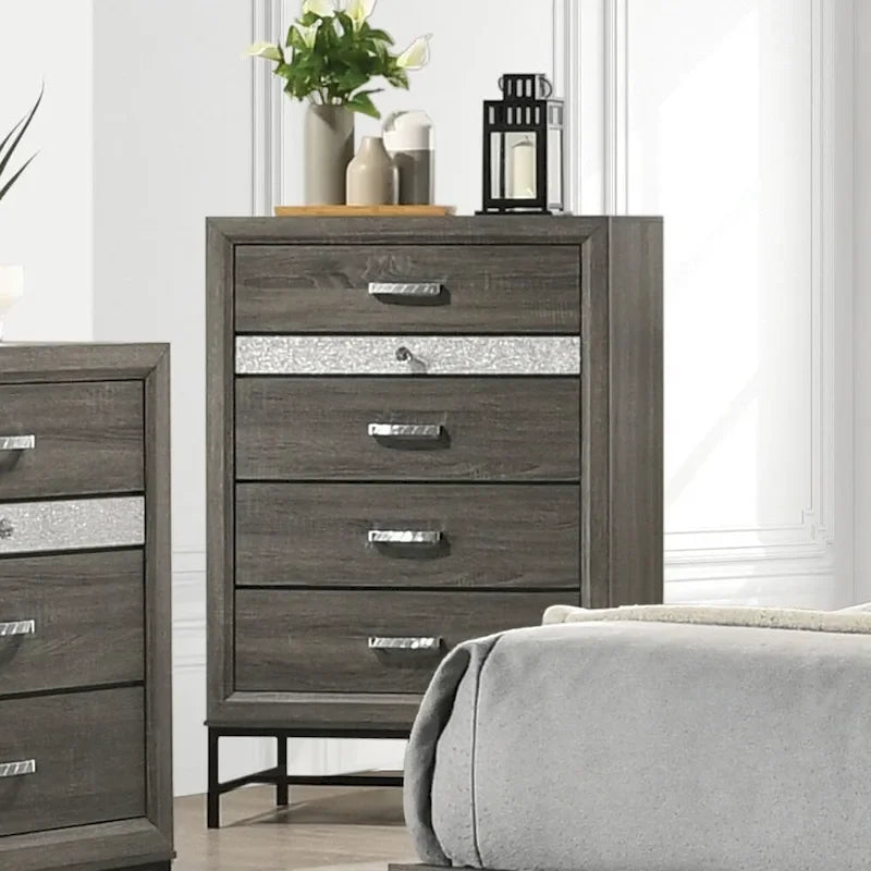 Set camera da letto a piattaforma contemporanea grigia a 6 pezzi Heinisk di Furniture of America 6