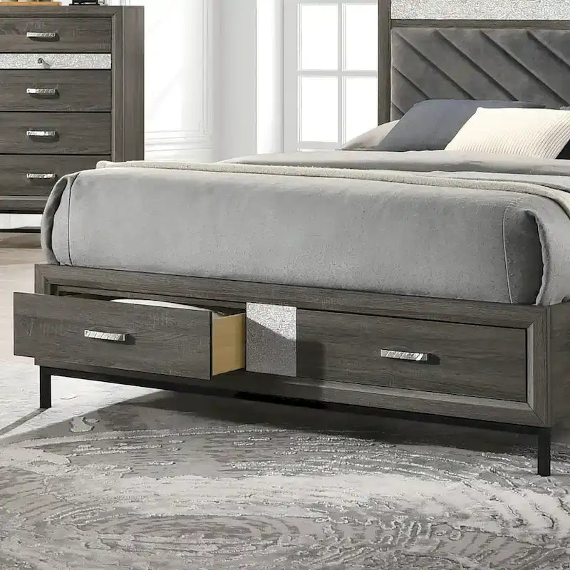Set camera da letto a piattaforma contemporanea grigia a 6 pezzi Heinisk di Furniture of America 8