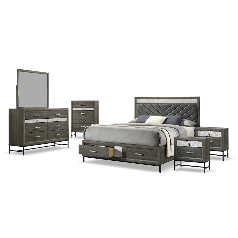 Set camera da letto a piattaforma contemporanea grigia a 6 pezzi Heinisk di Furniture of America 10