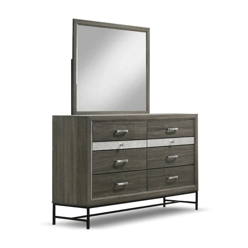 Set camera da letto a piattaforma contemporanea grigia a 6 pezzi Heinisk di Furniture of America 13