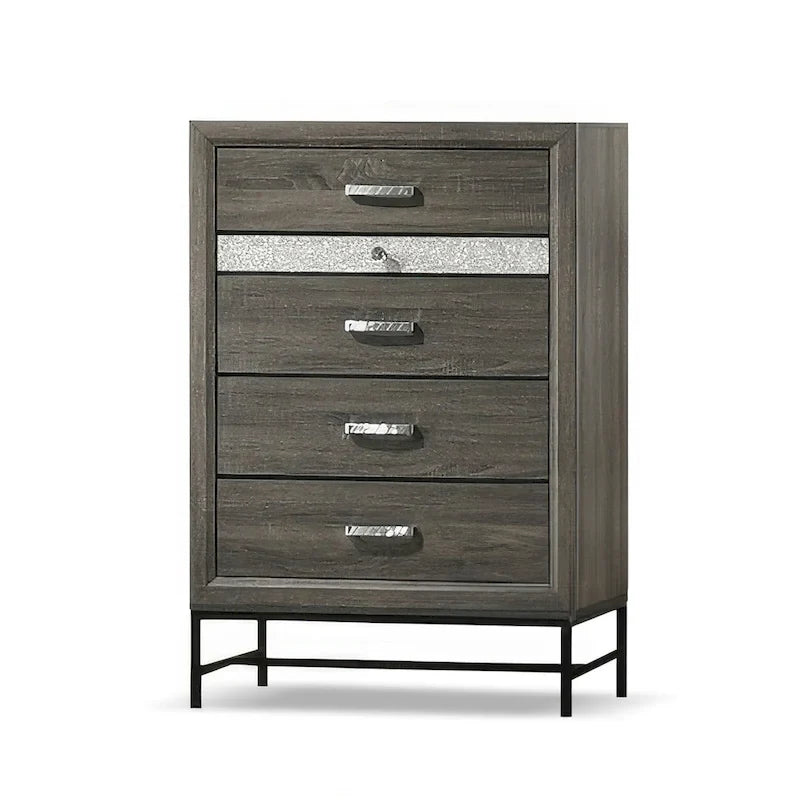 Set camera da letto a piattaforma contemporanea grigia a 6 pezzi Heinisk di Furniture of America 14