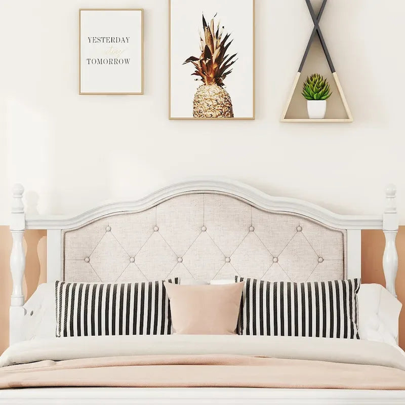 Queen Size Bed with Upholstered Headboard and Footboard, with Two Bed Rail Support Feet and Central Platform Support Feet 5