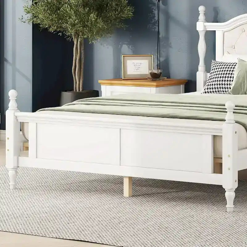 Queen Size Bed with Upholstered Headboard and Footboard, with Two Bed Rail Support Feet and Central Platform Support Feet 6