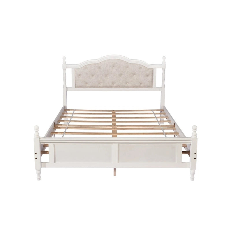 Queen Size Bed with Upholstered Headboard and Footboard, with Two Bed Rail Support Feet and Central Platform Support Feet 8