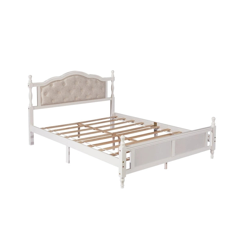 Queen Size Bed with Upholstered Headboard and Footboard, with Two Bed Rail Support Feet and Central Platform Support Feet 9
