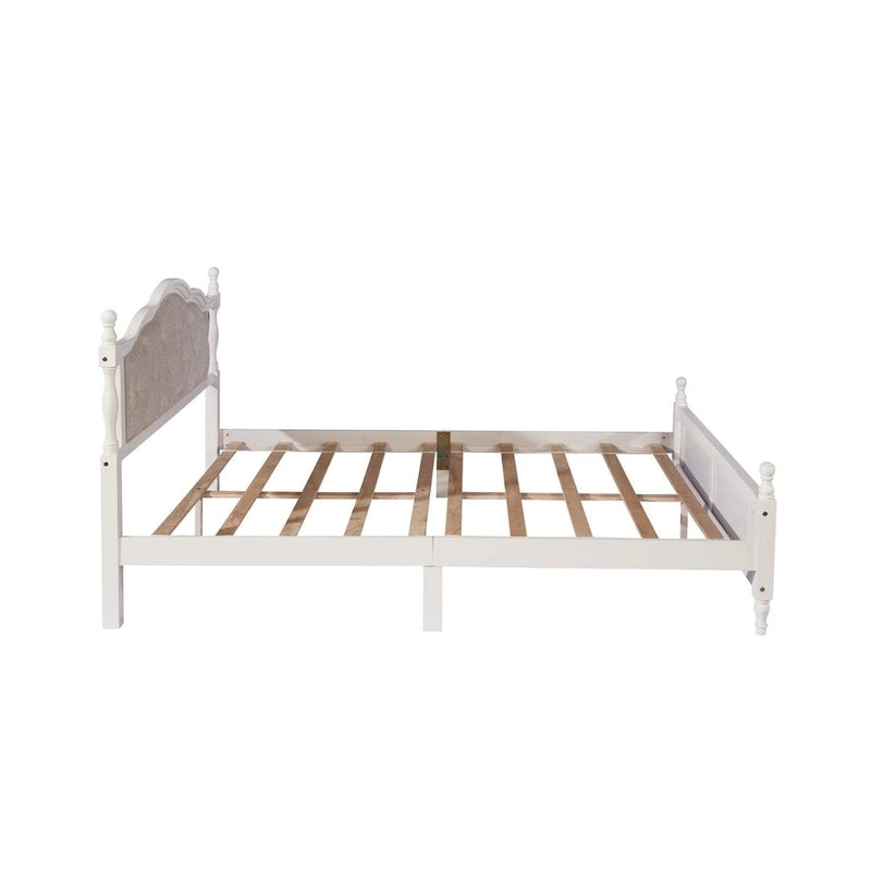 Queen Size Bed with Upholstered Headboard and Footboard, with Two Bed Rail Support Feet and Central Platform Support Feet 10