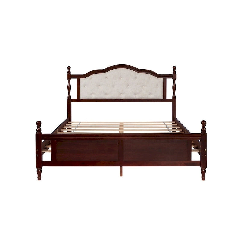 Queen Size Bed with Upholstered Headboard and Footboard, with Two Bed Rail Support Feet and Central Platform Support Feet 16