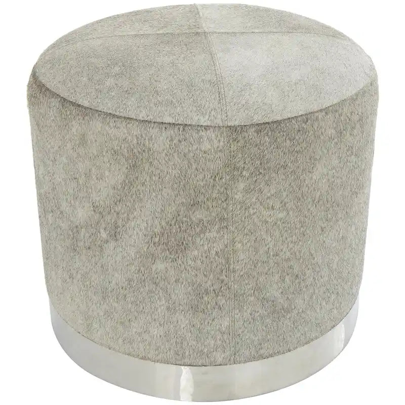 Leather Patchwork Living Room Stool with Silver Metal Base - Gray - Roche River Decor 11