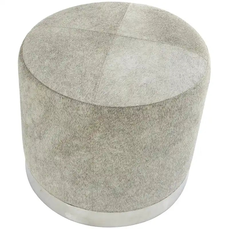 Leather Patchwork Living Room Stool with Silver Metal Base - Gray - Roche River Decor 3