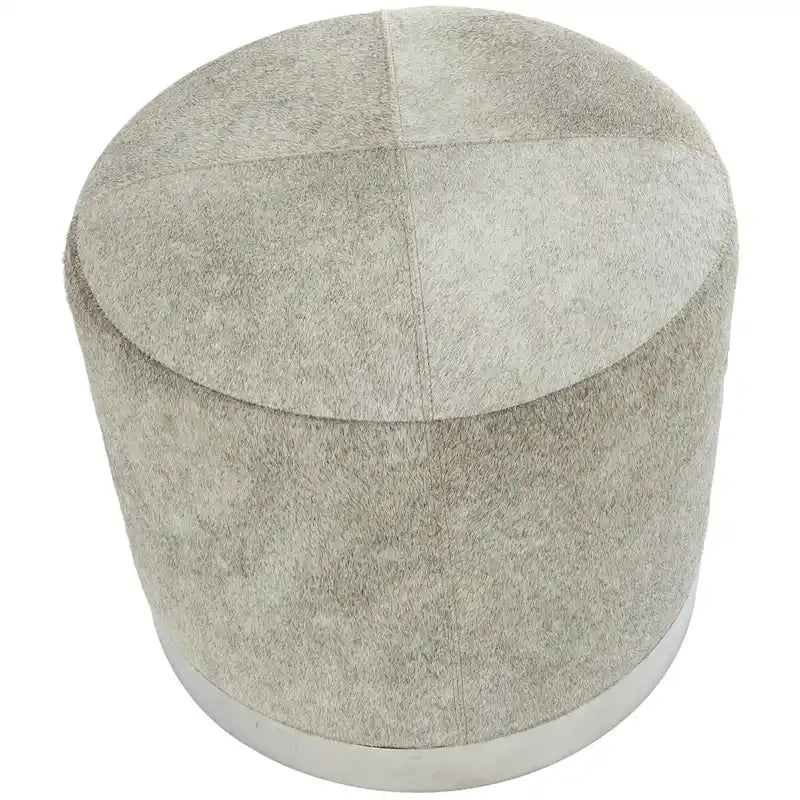 Leather Patchwork Living Room Stool with Silver Metal Base - Gray - Roche River Decor 4