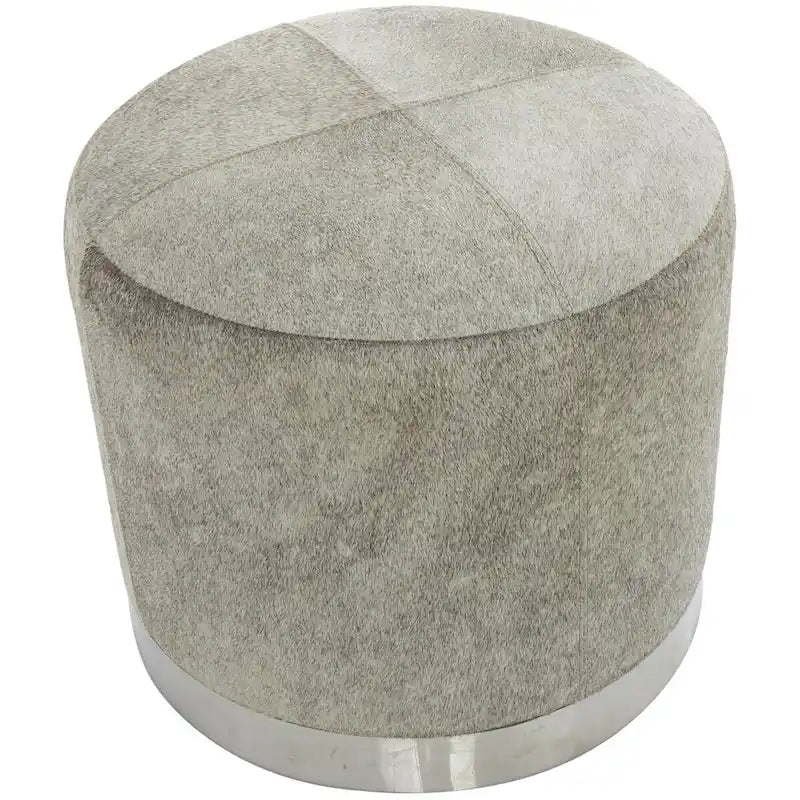 Leather Patchwork Living Room Stool with Silver Metal Base - Gray - Roche River Decor 5