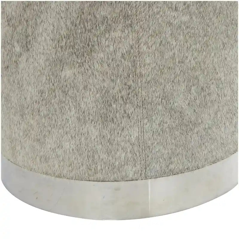Leather Patchwork Living Room Stool with Silver Metal Base - Gray - Roche River Decor 7