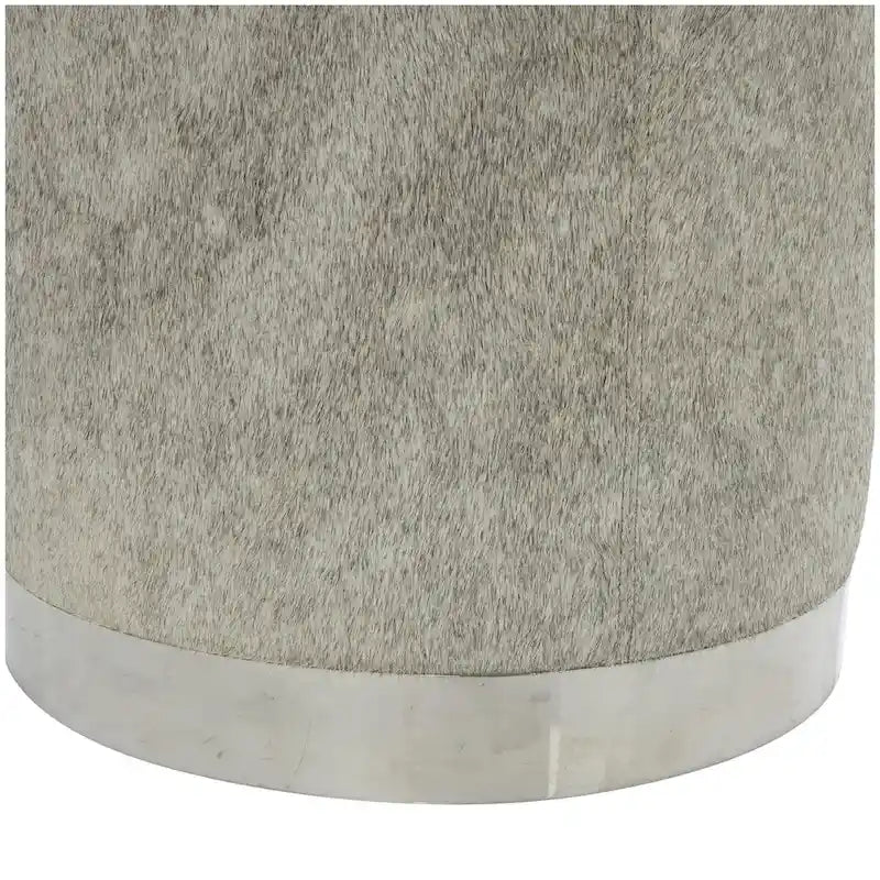 Leather Patchwork Living Room Stool with Silver Metal Base - Gray - Roche River Decor 8