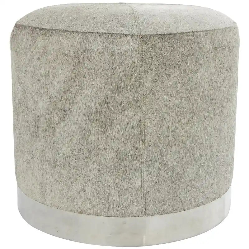 Leather Patchwork Living Room Stool with Silver Metal Base - Gray - Roche River Decor 9