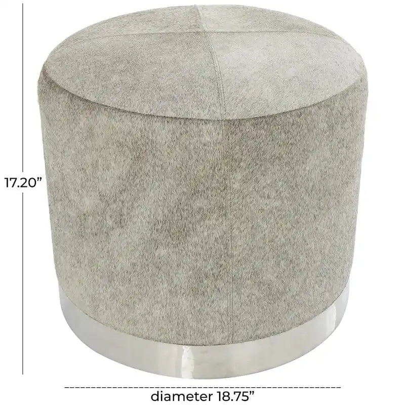 Leather Patchwork Living Room Stool with Silver Metal Base - Gray - Roche River Decor 10