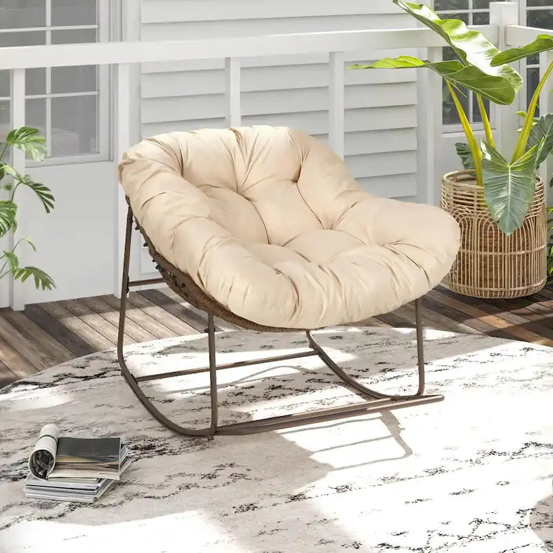 Moasis Patio Rocking Papasan Chair Outdoor Oversized Basket Chair Rocker with Cushion 7