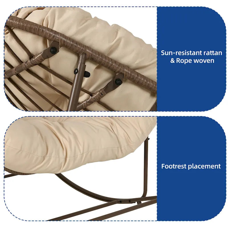 Moasis Patio Rocking Papasan Chair Outdoor Oversized Basket Chair Rocker with Cushion 2