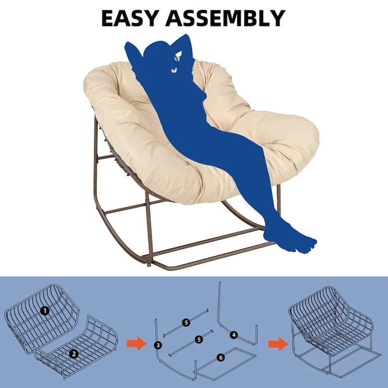 Moasis Patio Rocking Papasan Chair Outdoor Oversized Basket Chair Rocker with Cushion 3