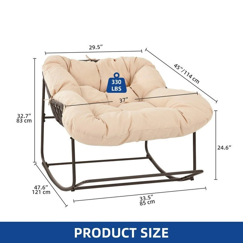Moasis Patio Rocking Papasan Chair Outdoor Oversized Basket Chair Rocker with Cushion 6
