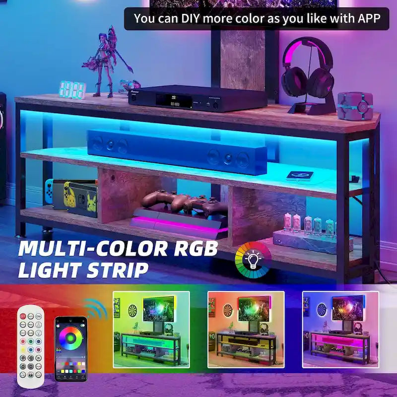 Moasis LED Light TV Stand with Mount, Power Outlet amd USB Port for TVs up to 70 3