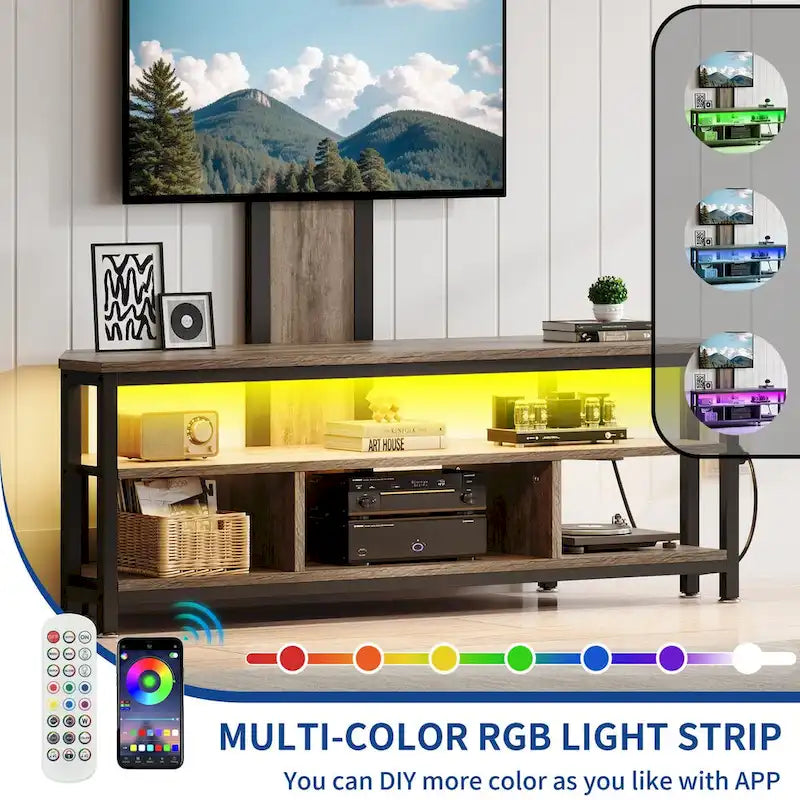 Moasis LED Light TV Stand with Mount, Power Outlet amd USB Port for TVs up to 70 11