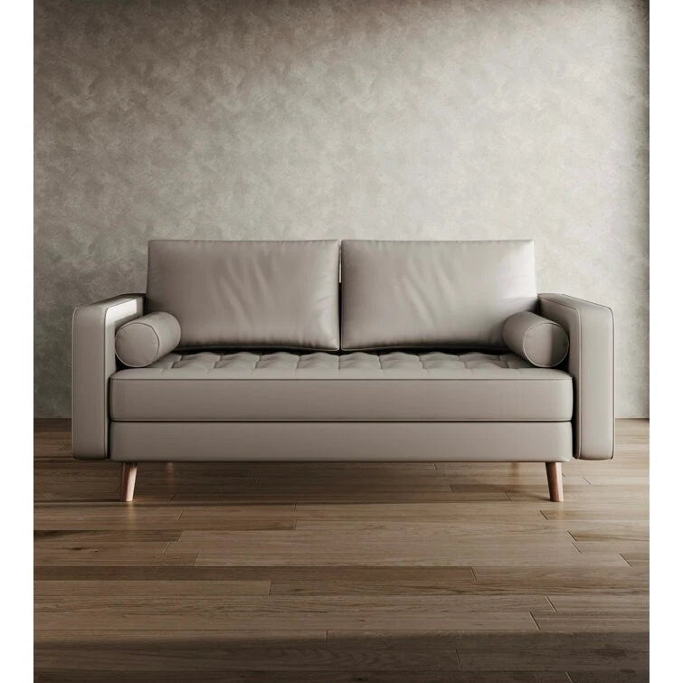 Divanetto in pelle con braccioli quadrati Stateside Mid-Century 59
