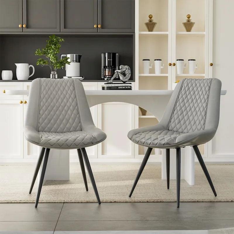 Leather Dining Chair with Metal Legs Set of 2