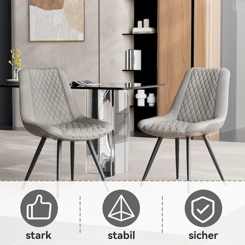 Leather Dining Chair with Metal Legs Set of 2 6