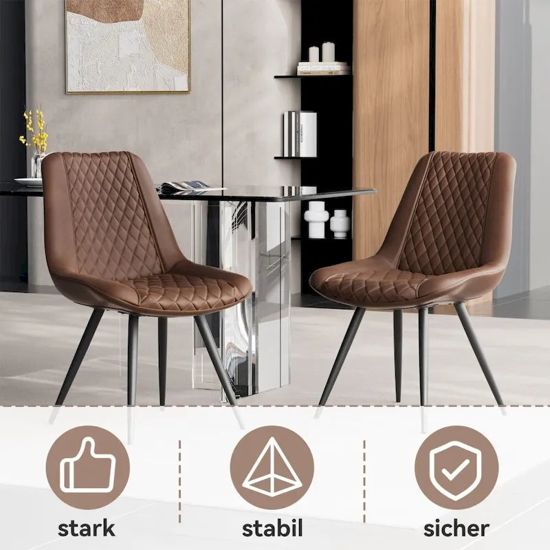 Leather Dining Chair with Metal Legs Set of 2 11