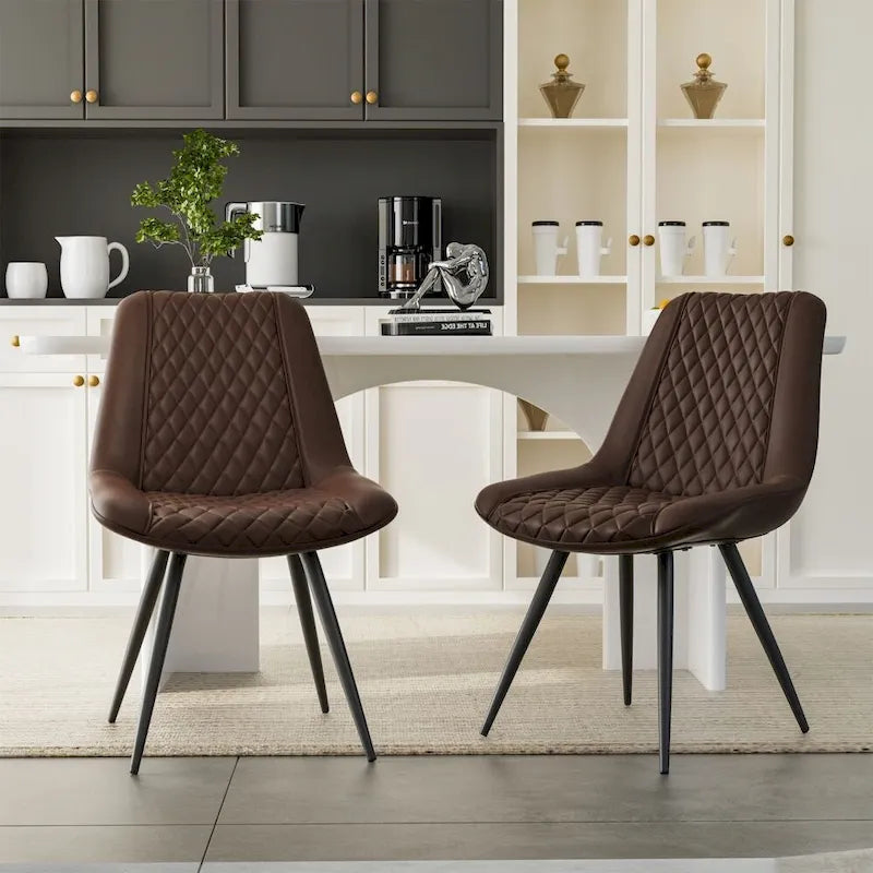 Leather Dining Chair with Metal Legs Set of 2 14